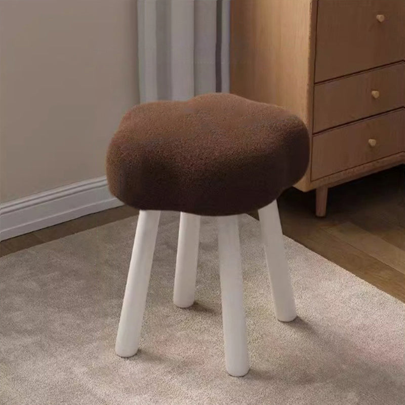Modern Art Deco Sherpa Fabric Cloud-Round Low Stool in Solid Wood for Living Room