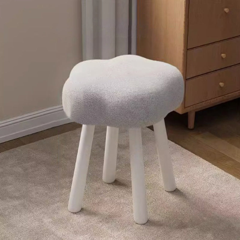 Modern Art Deco Sherpa Fabric Cloud-Round Low Stool in Solid Wood for Living Room