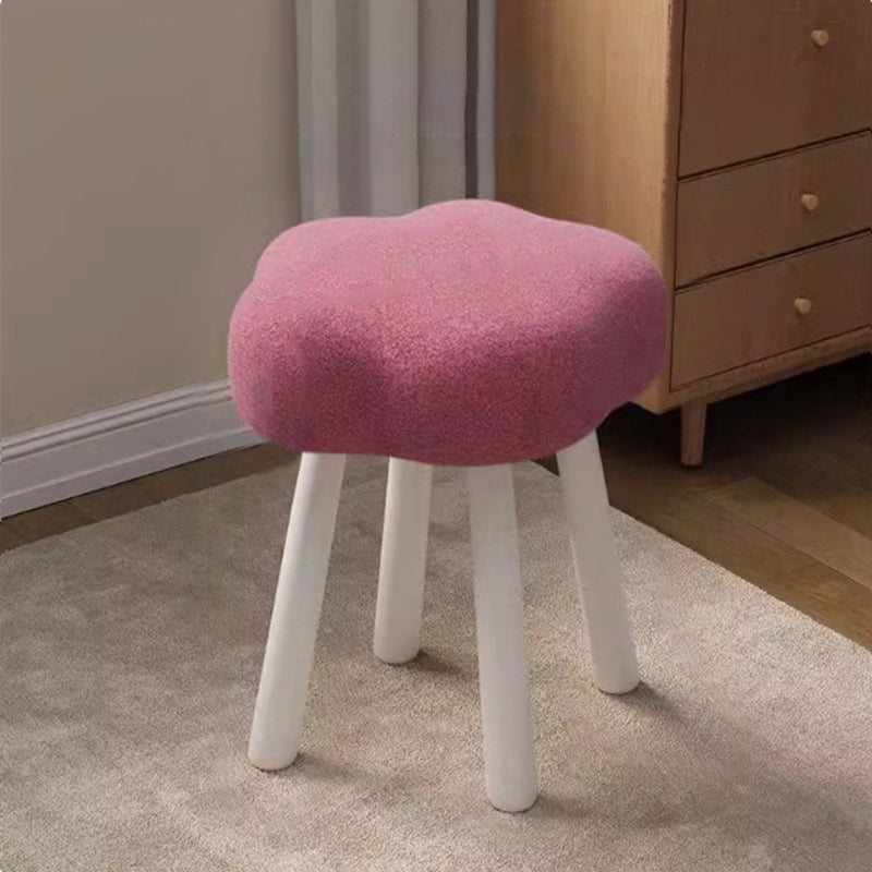 Modern Art Deco Sherpa Fabric Cloud-Round Low Stool in Solid Wood for Living Room