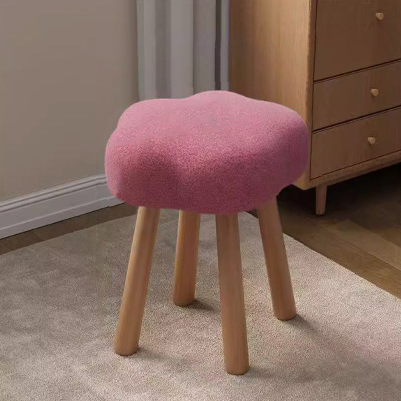 Modern Art Deco Sherpa Fabric Cloud-Round Low Stool in Solid Wood for Living Room
