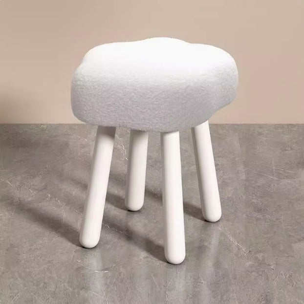 Modern Art Deco Sherpa Fabric Cloud-Round Low Stool in Solid Wood for Living Room