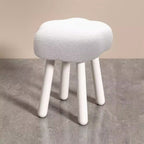 Modern Art Deco Sherpa Fabric Cloud-Round Low Stool in Solid Wood for Living Room