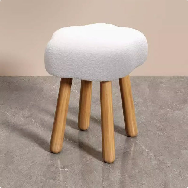Modern Art Deco Sherpa Fabric Cloud-Round Low Stool in Solid Wood for Living Room