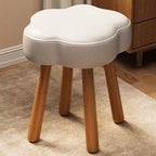Modern Art Deco Sherpa Fabric Cloud-Round Low Stool in Solid Wood for Living Room