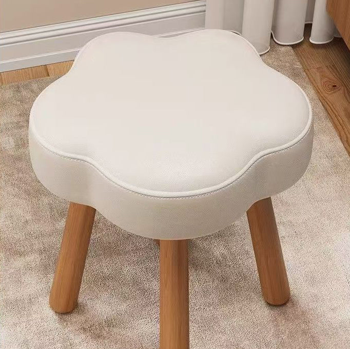 Modern Art Deco Sherpa Fabric Cloud-Round Low Stool in Solid Wood for Living Room
