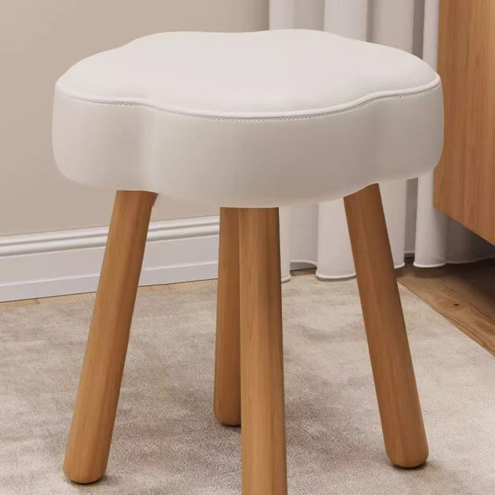 Modern Art Deco Sherpa Fabric Cloud-Round Low Stool in Solid Wood for Living Room