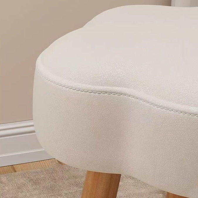 Modern Art Deco Sherpa Fabric Cloud-Round Low Stool in Solid Wood for Living Room