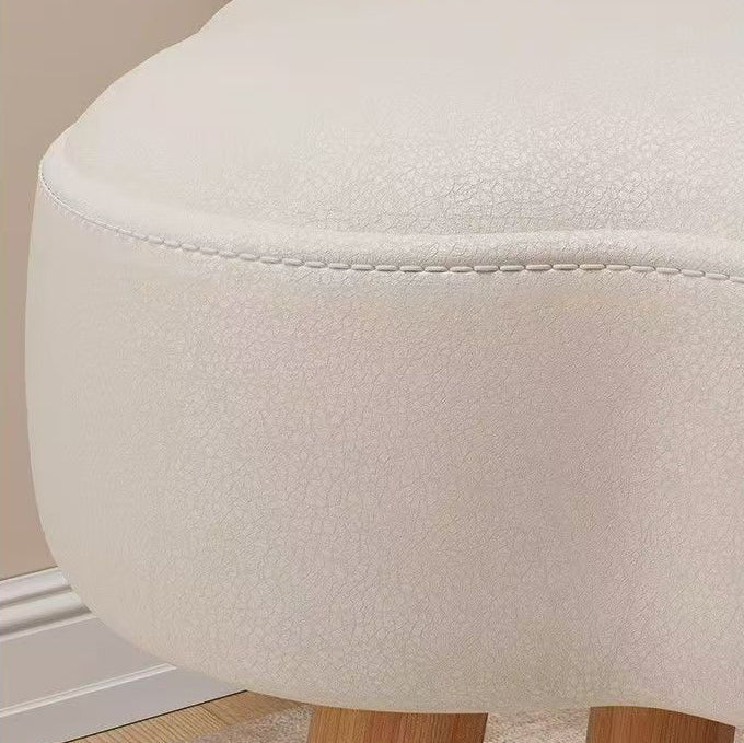 Modern Art Deco Sherpa Fabric Cloud-Round Low Stool in Solid Wood for Living Room