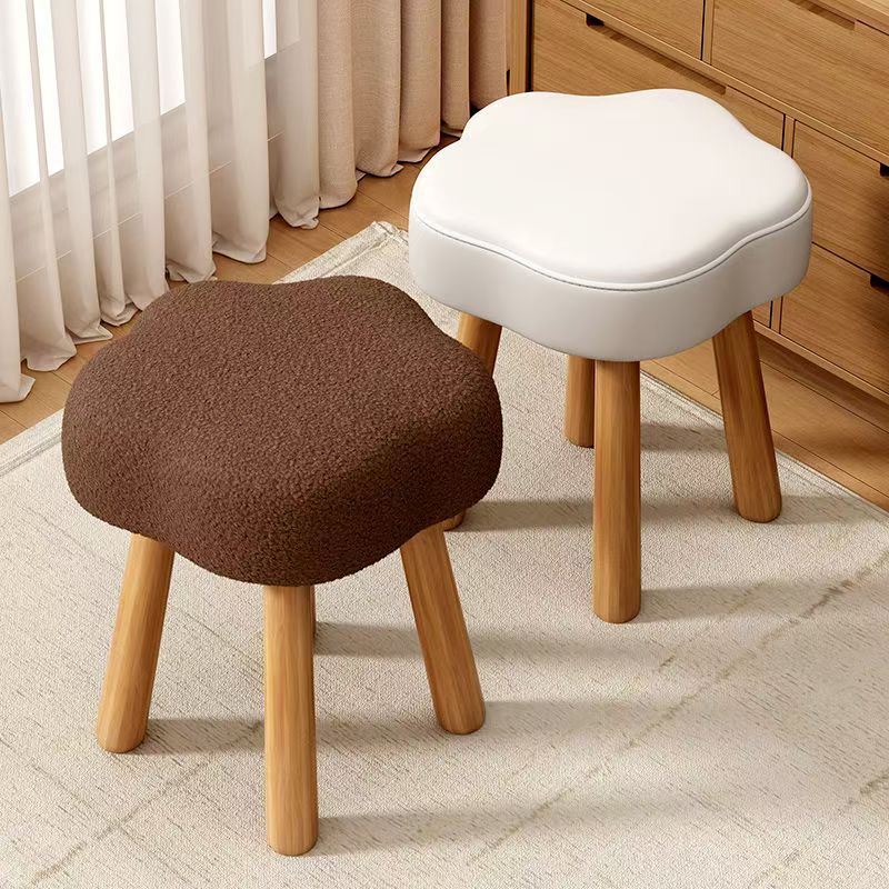 Modern Art Deco Sherpa Fabric Cloud-Round Low Stool in Solid Wood for Living Room