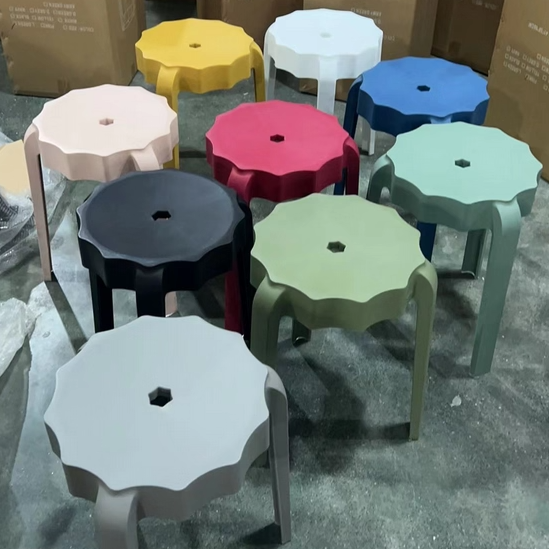 Modern Minimalist Petal-Shaped PP Stackable Stool - Low-Profile Seating for Living Room