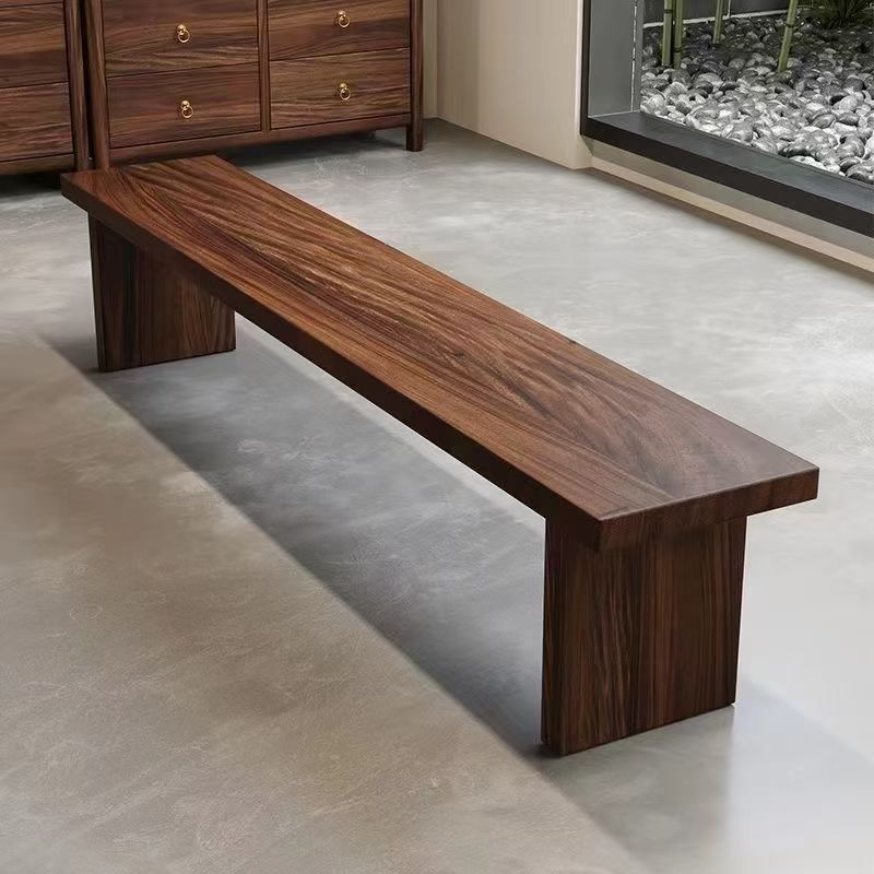 Traditional Chinese Pine Wood Rectangular Shoe Bench For Living Room