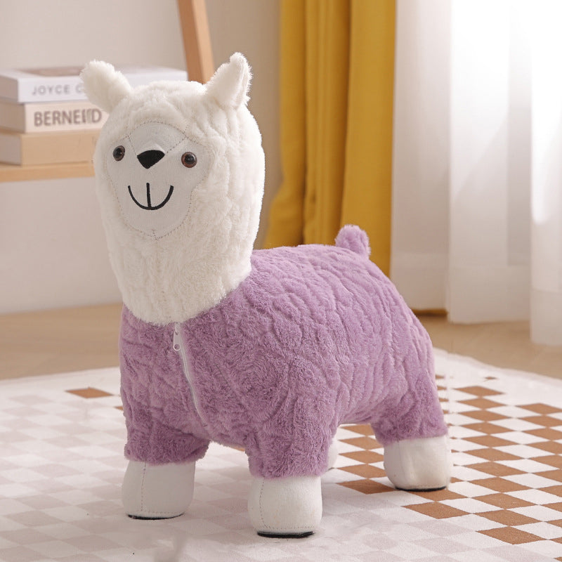 Modern Art Deco Alpaca-Shaped Solid Wood Kids' Stool — Low-Profile, Silk-Floss Finish, Perfect for Living Rooms