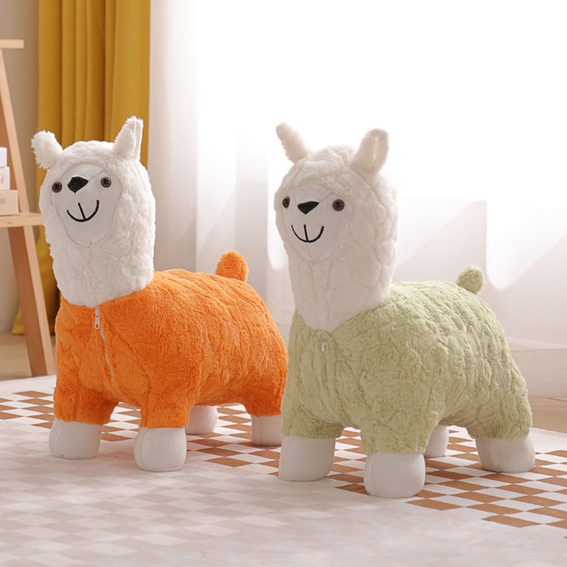 Modern Art Deco Alpaca-Shaped Solid Wood Kids' Stool — Low-Profile, Silk-Floss Finish, Perfect for Living Rooms