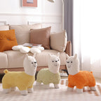 Modern Art Deco Alpaca-Shaped Solid Wood Kids' Stool — Low-Profile, Silk-Floss Finish, Perfect for Living Rooms