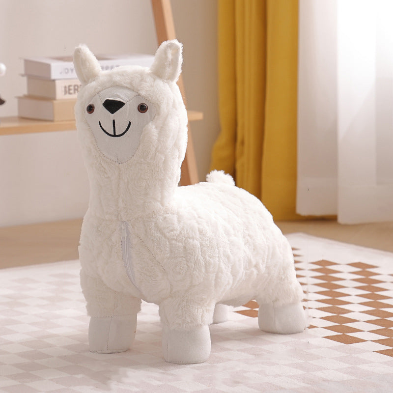 Modern Art Deco Alpaca-Shaped Solid Wood Kids' Stool — Low-Profile, Silk-Floss Finish, Perfect for Living Rooms