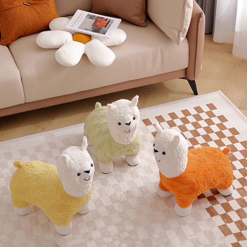 Modern Art Deco Alpaca-Shaped Solid Wood Kids' Stool — Low-Profile, Silk-Floss Finish, Perfect for Living Rooms