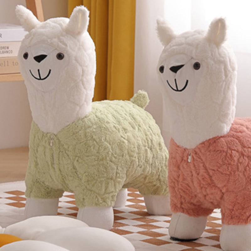Modern Art Deco Alpaca-Shaped Solid Wood Kids' Stool — Low-Profile, Silk-Floss Finish, Perfect for Living Rooms
