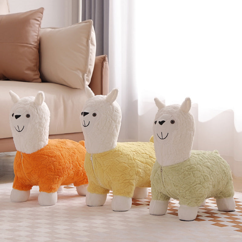 Modern Art Deco Alpaca-Shaped Solid Wood Kids' Stool — Low-Profile, Silk-Floss Finish, Perfect for Living Rooms