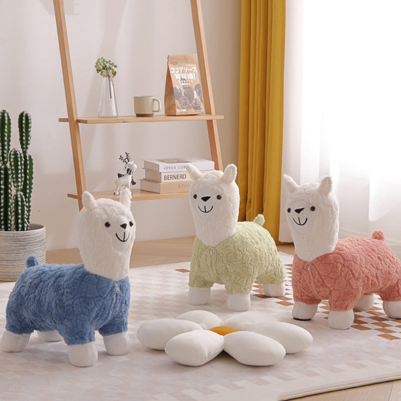 Modern Art Deco Alpaca-Shaped Solid Wood Kids' Stool — Low-Profile, Silk-Floss Finish, Perfect for Living Rooms