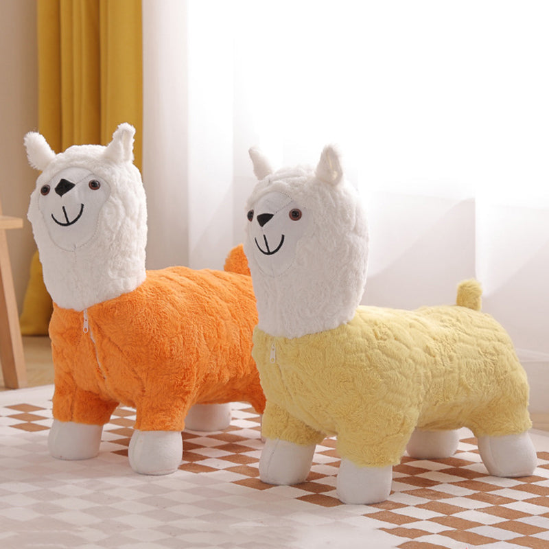 Modern Art Deco Alpaca-Shaped Solid Wood Kids' Stool — Low-Profile, Silk-Floss Finish, Perfect for Living Rooms