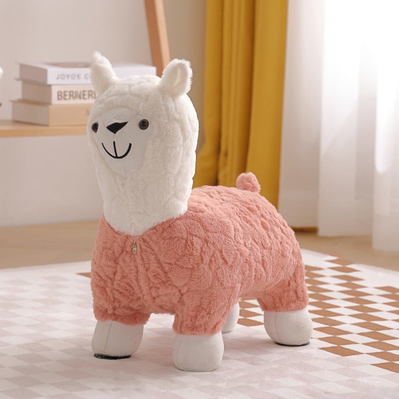 Modern Art Deco Alpaca-Shaped Solid Wood Kids' Stool — Low-Profile, Silk-Floss Finish, Perfect for Living Rooms