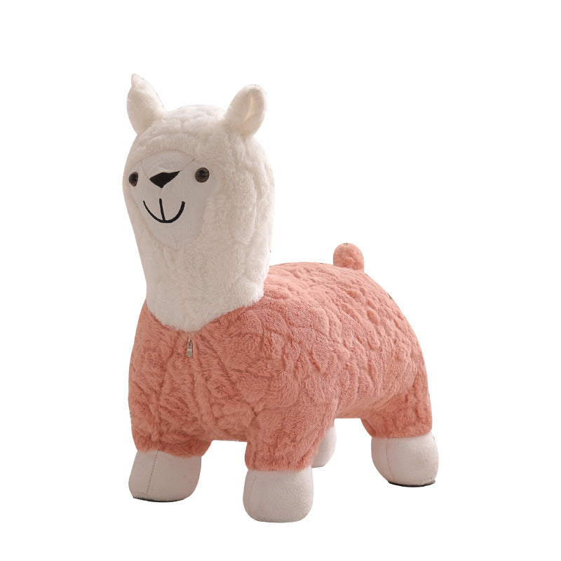 Modern Art Deco Alpaca-Shaped Solid Wood Kids' Stool — Low-Profile, Silk-Floss Finish, Perfect for Living Rooms