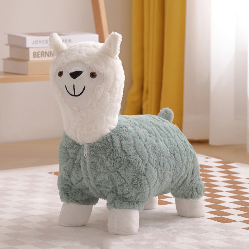 Modern Art Deco Alpaca-Shaped Solid Wood Kids' Stool — Low-Profile, Silk-Floss Finish, Perfect for Living Rooms