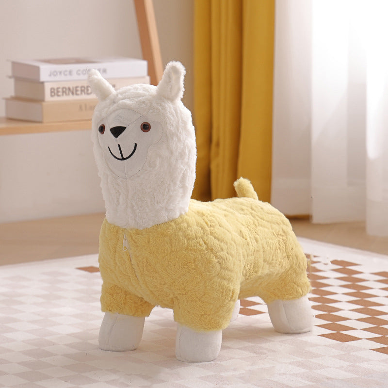 Modern Art Deco Alpaca-Shaped Solid Wood Kids' Stool — Low-Profile, Silk-Floss Finish, Perfect for Living Rooms