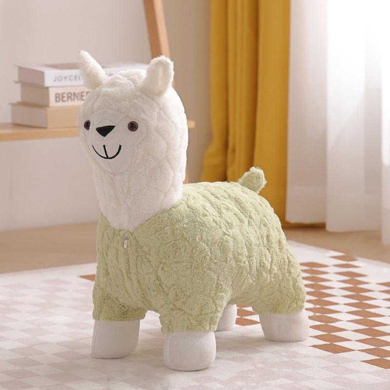 Modern Art Deco Alpaca-Shaped Solid Wood Kids' Stool — Low-Profile, Silk-Floss Finish, Perfect for Living Rooms