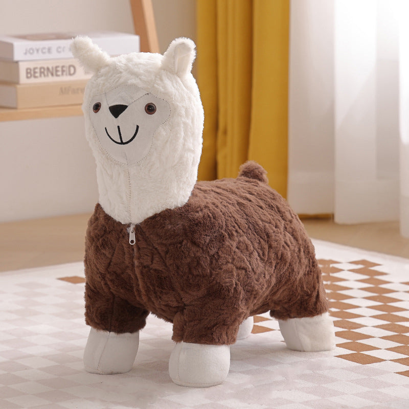 Modern Art Deco Alpaca-Shaped Solid Wood Kids' Stool — Low-Profile, Silk-Floss Finish, Perfect for Living Rooms