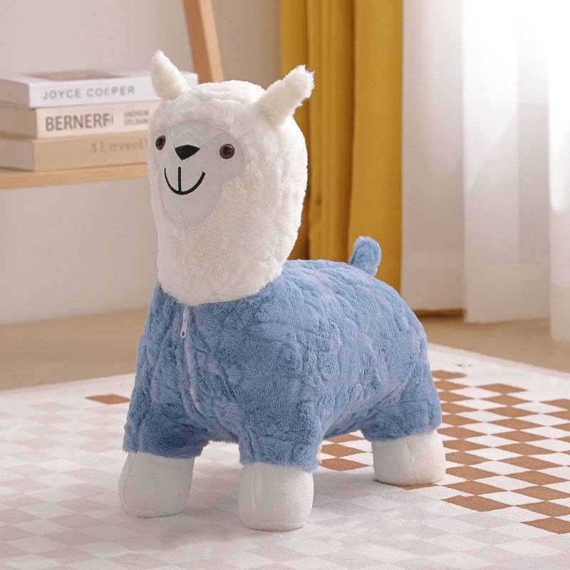 Modern Art Deco Alpaca-Shaped Solid Wood Kids' Stool — Low-Profile, Silk-Floss Finish, Perfect for Living Rooms