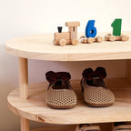Zapatero Tradicional Japonés Cuadrado Curvo de Madera de Pino de 2 Niveles Para Niños Para Sala de Estar