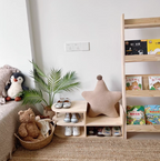 Zapatero Tradicional Japonés Cuadrado Curvo de Madera de Pino de 2 Niveles Para Niños Para Sala de Estar