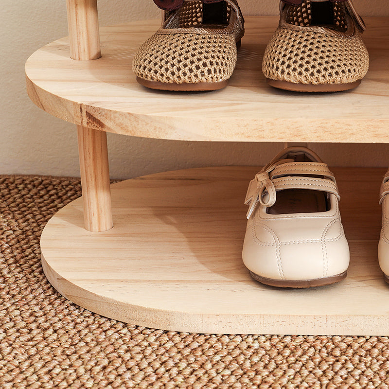 Zapatero Tradicional Japonés Cuadrado Curvo de Madera de Pino de 2 Niveles Para Niños Para Sala de Estar