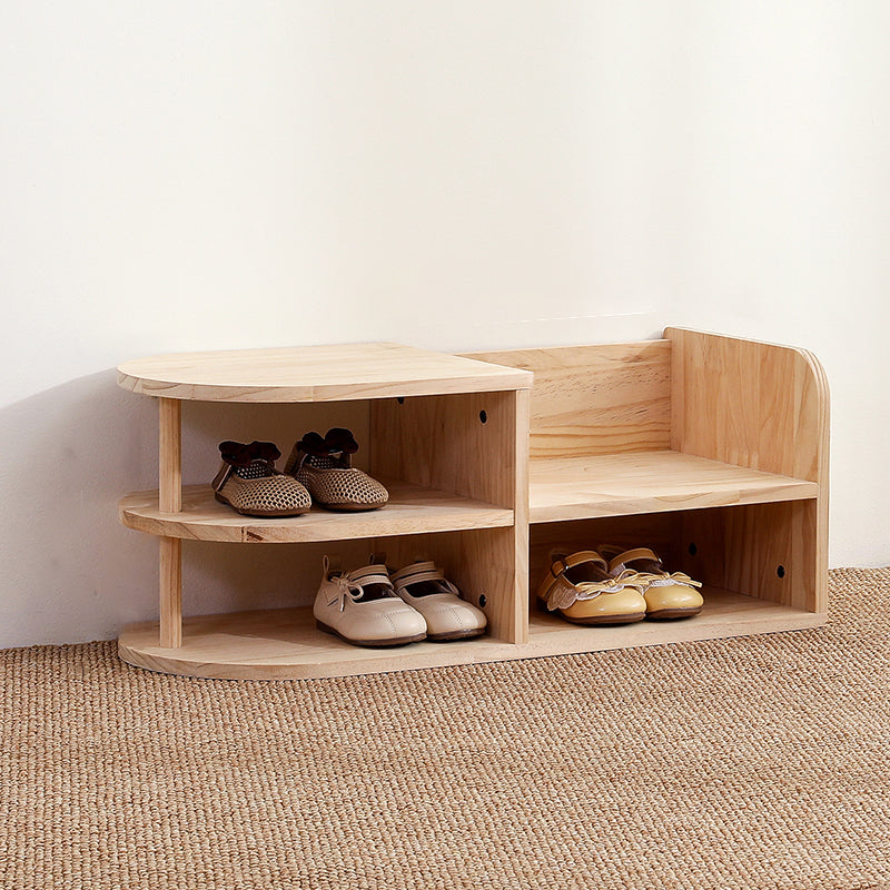 Zapatero Tradicional Japonés Cuadrado Curvo de Madera de Pino de 2 Niveles Para Niños Para Sala de Estar