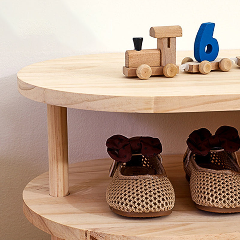 Zapatero Tradicional Japonés Cuadrado Curvo de Madera de Pino de 2 Niveles Para Niños Para Sala de Estar