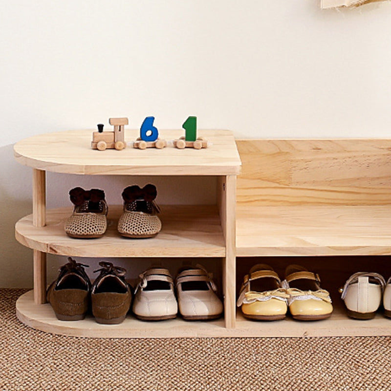 Zapatero Tradicional Japonés Cuadrado Curvo de Madera de Pino de 2 Niveles Para Niños Para Sala de Estar