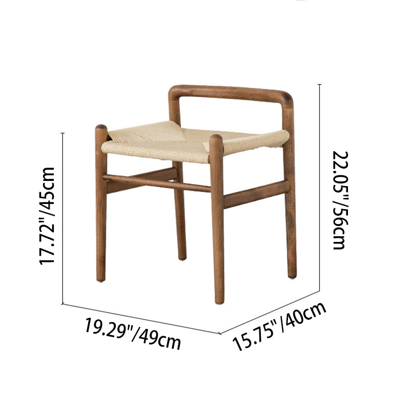 Traditional Chinese Kraft Paper Rope Rubberwood Low Stool with Backrest – Square Cylindrical Design for Living Room