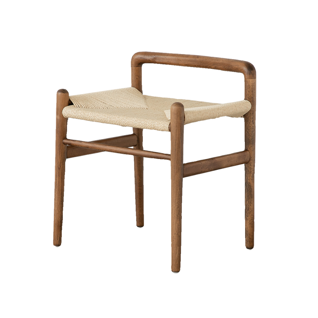 Traditional Chinese Kraft Paper Rope Rubberwood Low Stool with Backrest – Square Cylindrical Design for Living Room