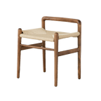 Traditional Chinese Kraft Paper Rope Rubberwood Low Stool with Backrest – Square Cylindrical Design for Living Room