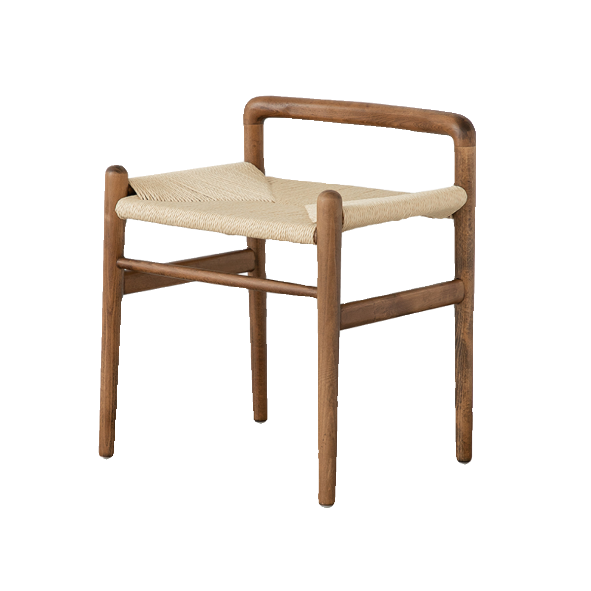 Traditional Chinese Kraft Paper Rope Rubberwood Low Stool with Backrest – Square Cylindrical Design for Living Room