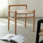 Traditional Chinese Kraft Paper Rope Rubberwood Low Stool with Backrest – Square Cylindrical Design for Living Room