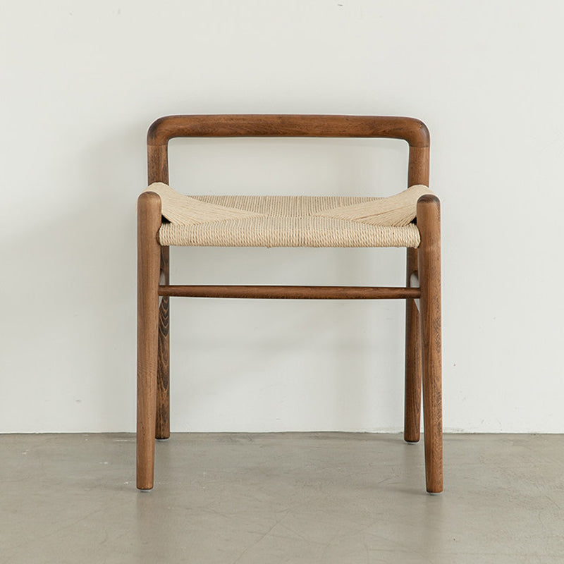 Traditional Chinese Kraft Paper Rope Rubberwood Low Stool with Backrest – Square Cylindrical Design for Living Room