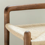 Traditional Chinese Kraft Paper Rope Rubberwood Low Stool with Backrest – Square Cylindrical Design for Living Room