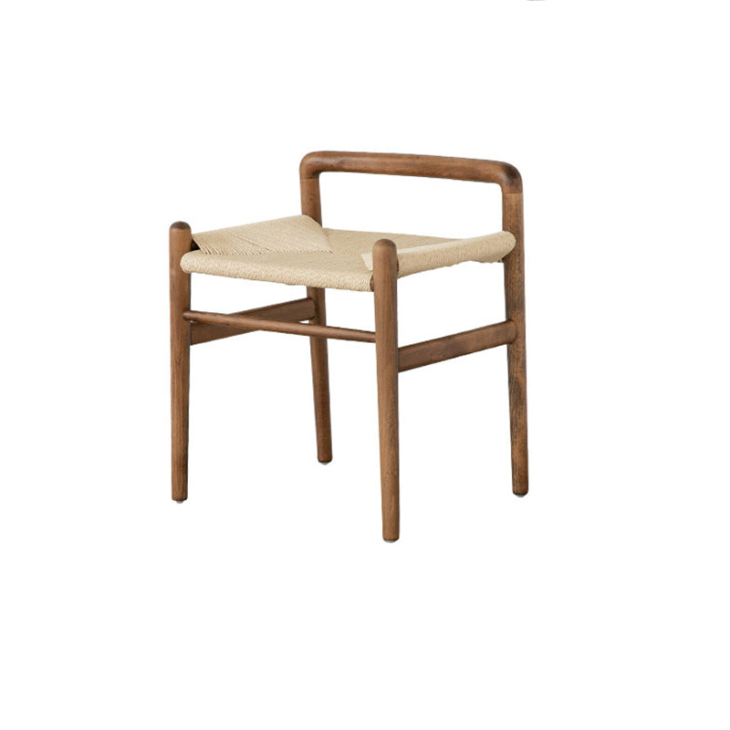 Traditional Chinese Kraft Paper Rope Rubberwood Low Stool with Backrest – Square Cylindrical Design for Living Room