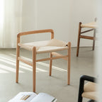 Traditional Chinese Kraft Paper Rope Rubberwood Low Stool with Backrest – Square Cylindrical Design for Living Room