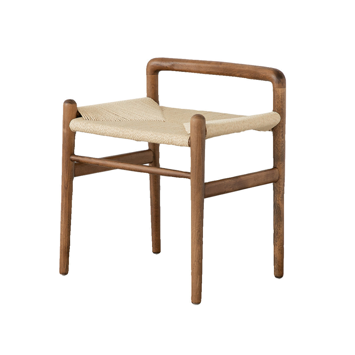 Traditional Chinese Kraft Paper Rope Rubberwood Low Stool with Backrest – Square Cylindrical Design for Living Room