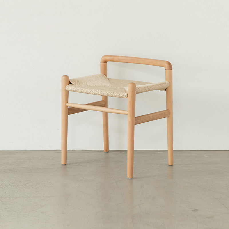 Traditional Chinese Kraft Paper Rope Rubberwood Low Stool with Backrest – Square Cylindrical Design for Living Room