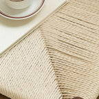 Traditional Chinese Kraft Paper Rope Rubberwood Low Stool with Backrest – Square Cylindrical Design for Living Room