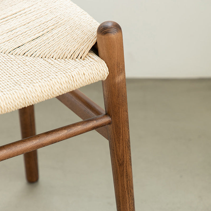 Traditional Chinese Kraft Paper Rope Rubberwood Low Stool with Backrest – Square Cylindrical Design for Living Room